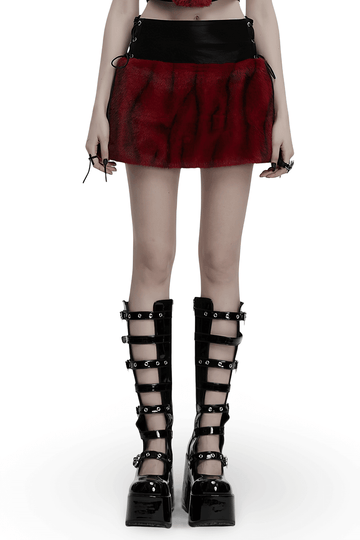 Flame Tie-Dyed Punk Skirt in Faux Leather and Fur Design